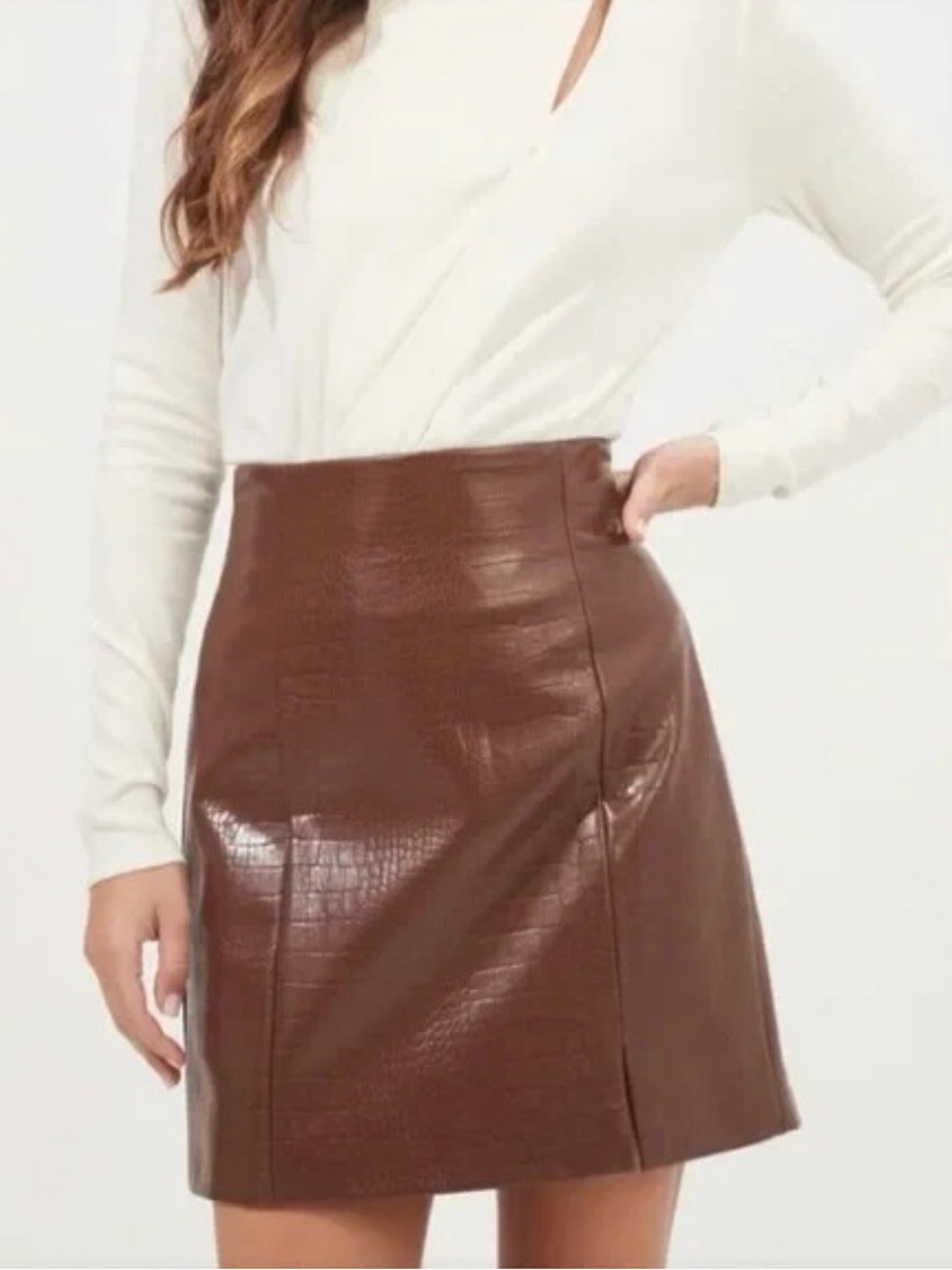 ASTR The Label Womenās Brown Faux Leather Mini Skirt Medium